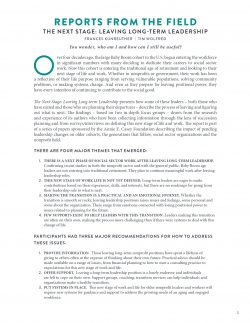 The Next Stage Leaving Long Term Leadership Reports from the Field